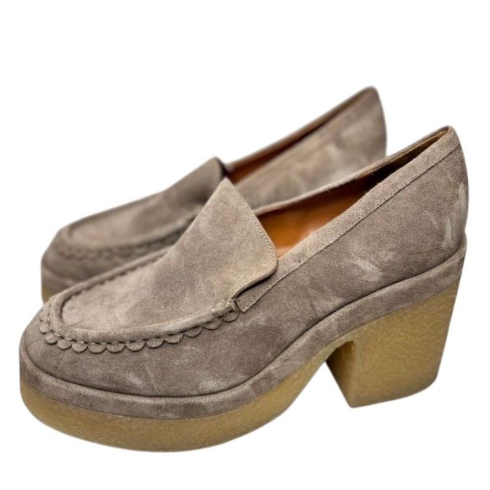 Marc Fisher Lina Platform Loafer Size 10 Suede Leather Penny Tan Slip On Shoes‎